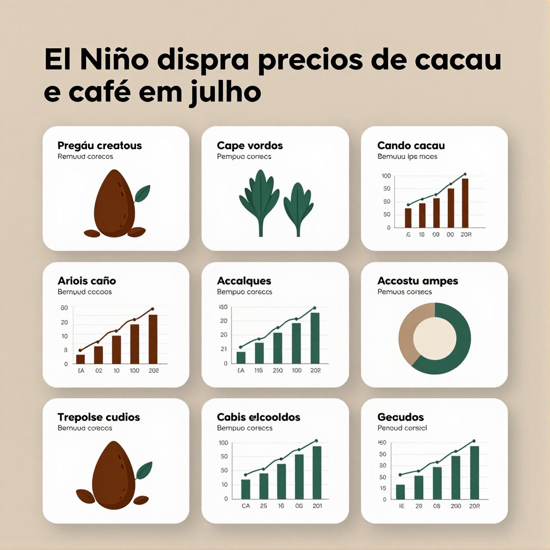 Infográfico - El Niño dispara preços de cacau e café em julho: impactos na nutrição preventiva global