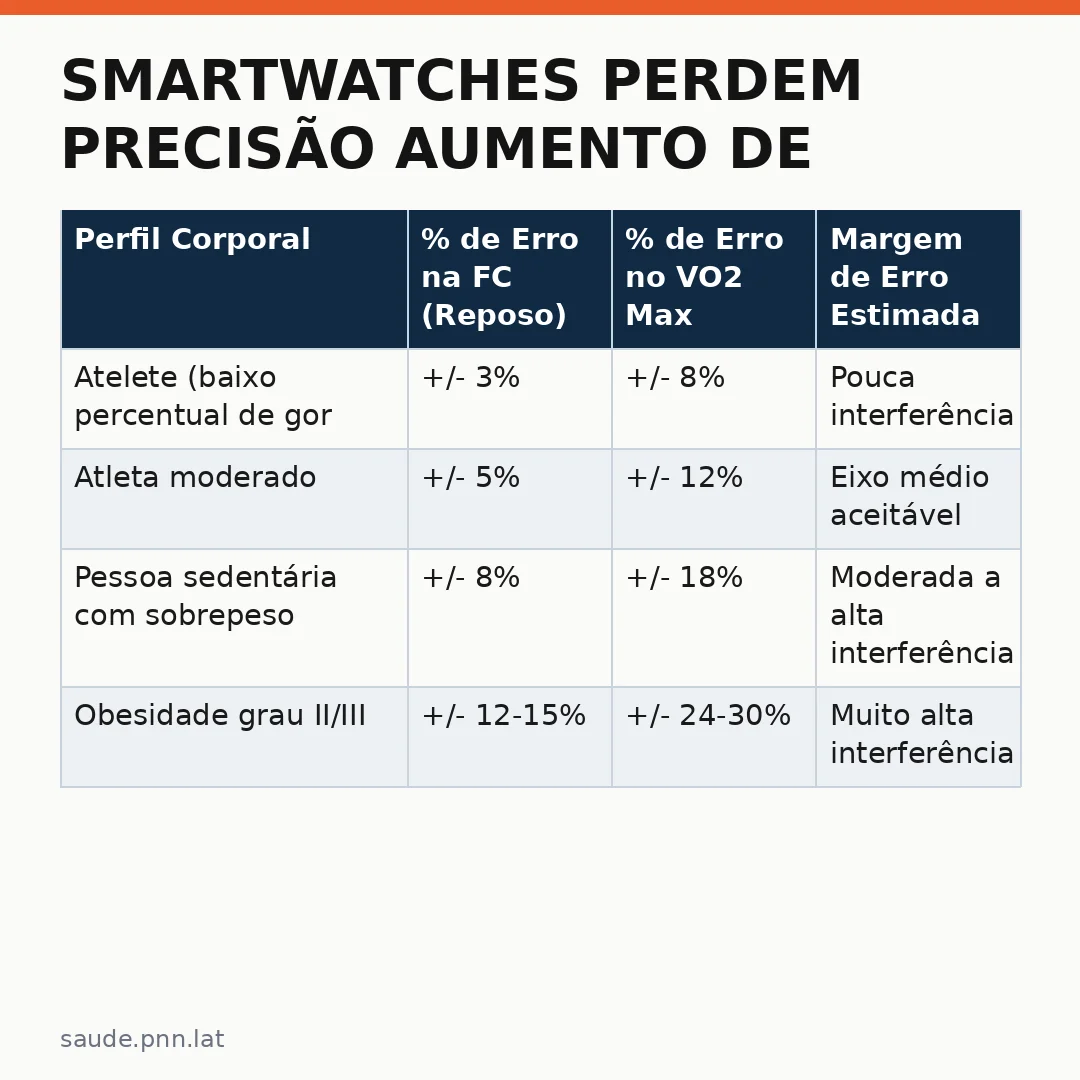 Infográfico - Smartwatches Perdem Precisão Aumento de Gordura: Como o Corpo Interfere nas Medidas de Saúde Digital