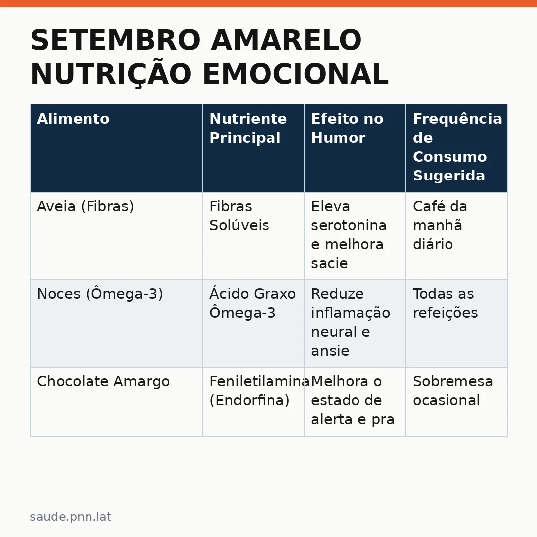 Infográfico - Setembro Amarelo nutrição emocional: o que comer para fortalecer seu humor
