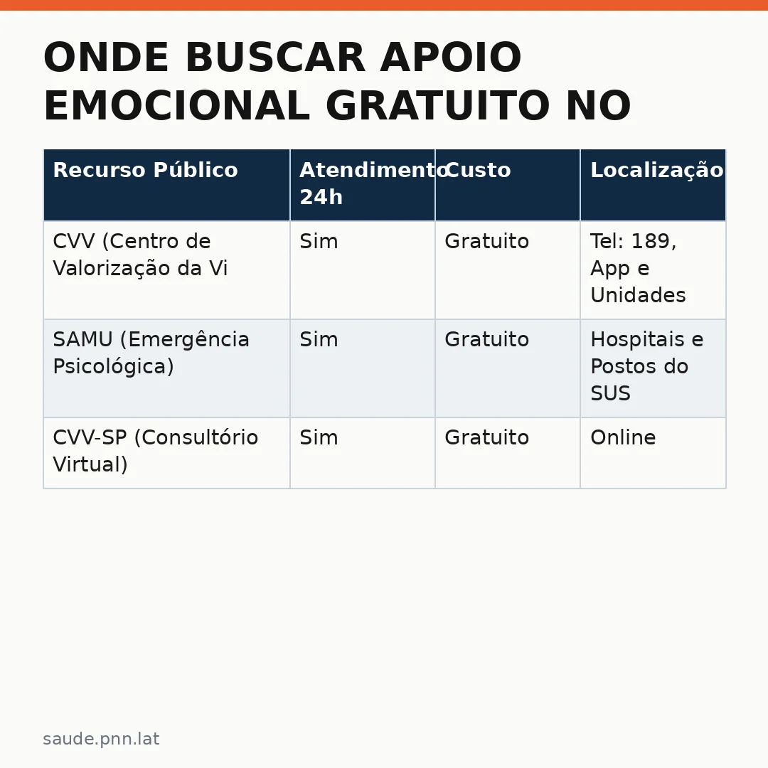 Infográfico - Onde Buscar Apoio Emocional Gratuito No Brasil: Recursos Públicos Que Salvam Vidas