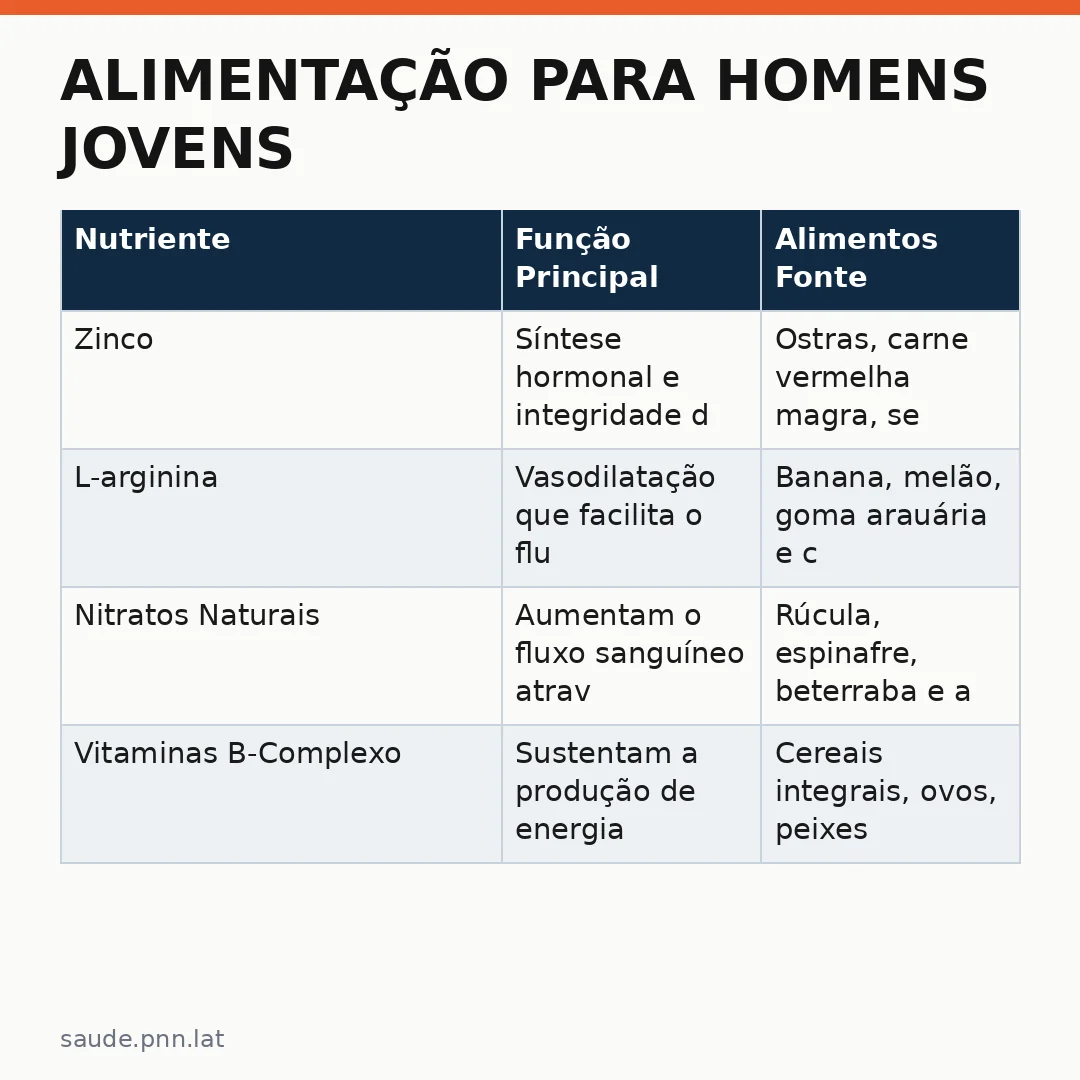 Infográfico - Alimentação para Homens Jovens: Nutrientes que Protegem a Função Sexual e Combatem o Estresse no Trabalho