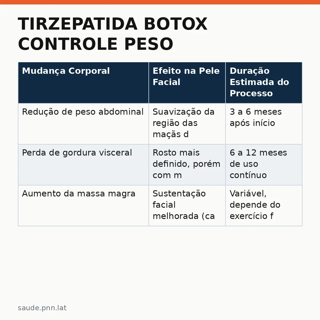 Infográfico - Tirzepatida Botox controle peso: como o tratamento afeta a aparência facial ao longo do tempo
