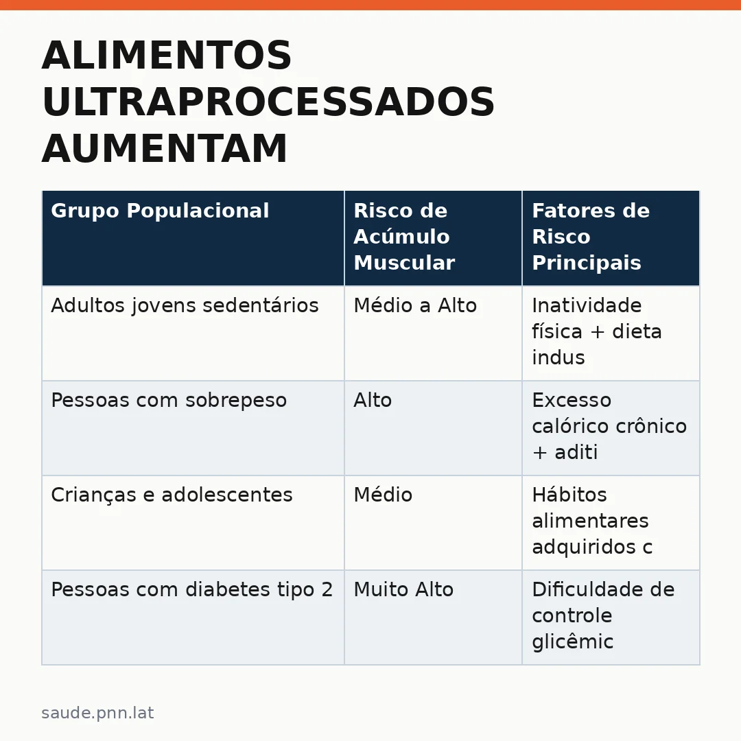 Infográfico - Alimentos ultraprocessados aumentam gordura nos joelhos: estudo internacional revela riscos ocultos da dieta industriali