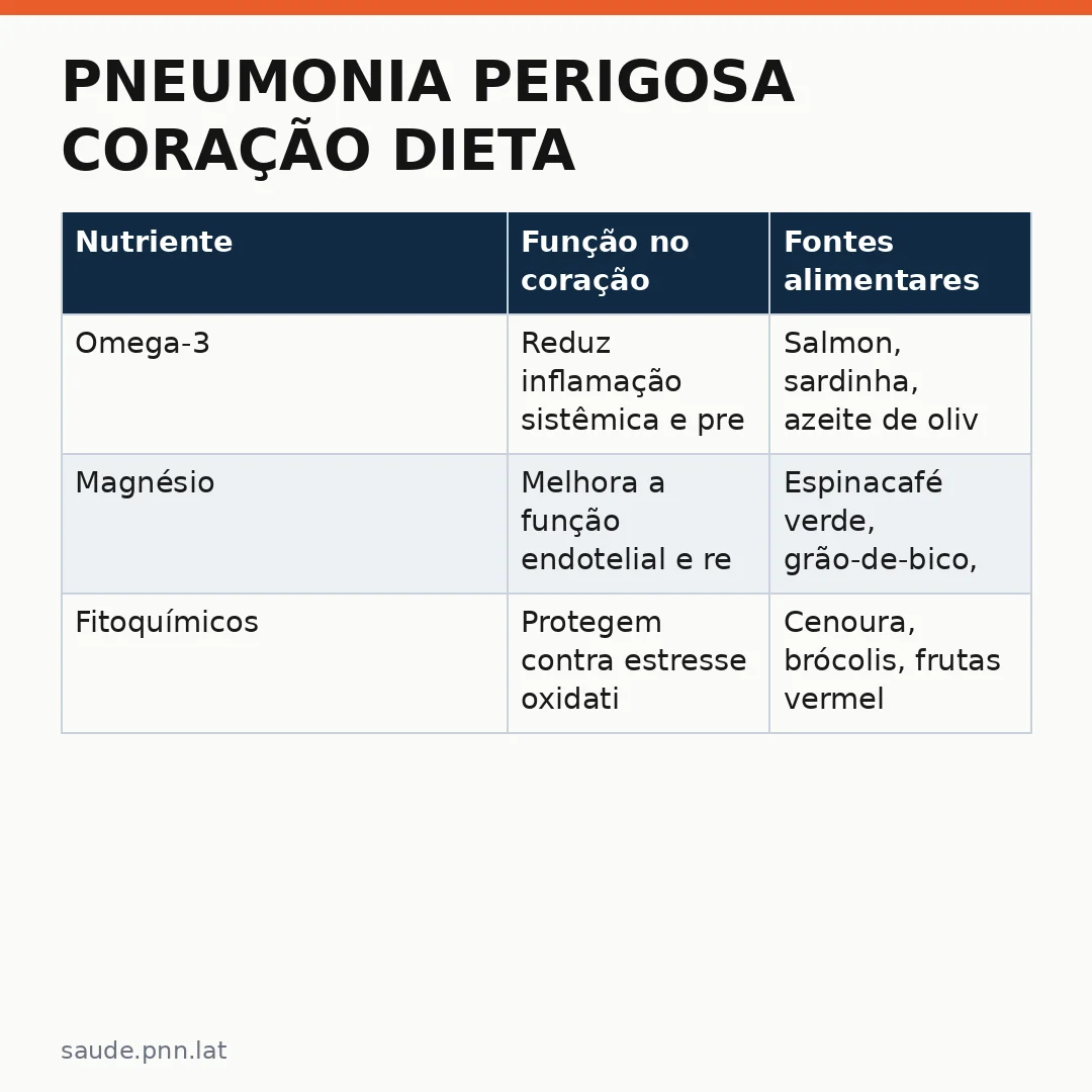 Infográfico - Pneumonia perigosa coração dieta: Como a alimentação protege o coração após a infecção respiratória